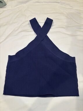 Forever 21 Navy Ribbed Cross-Back Crop Tank